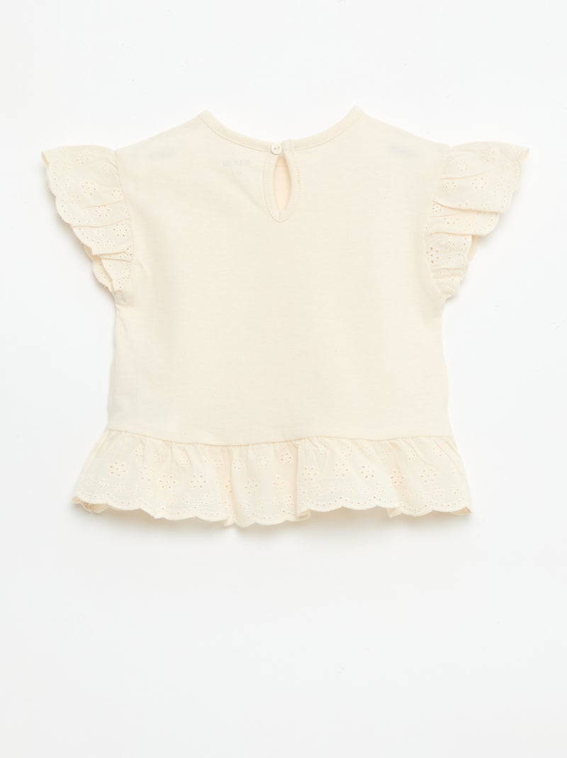 Camiseta con bordado inglés en punto de algodón liso Blanco - Kiabi