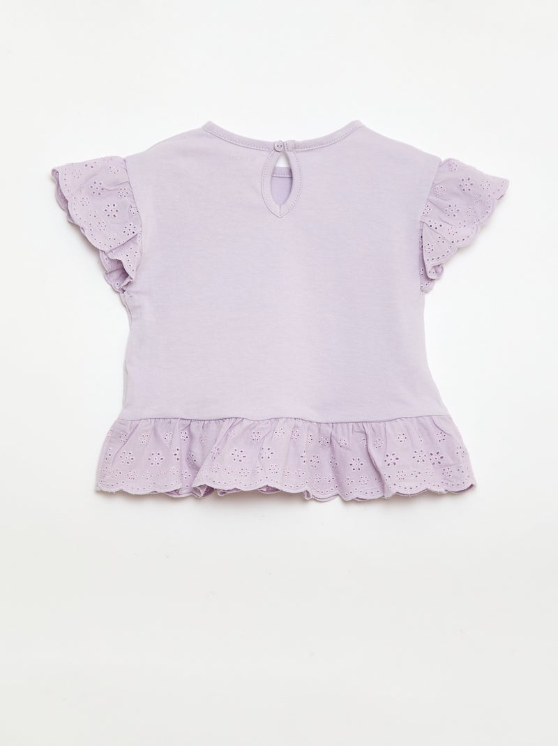 Camiseta con bordado inglés en punto de algodón liso Rosa - Kiabi