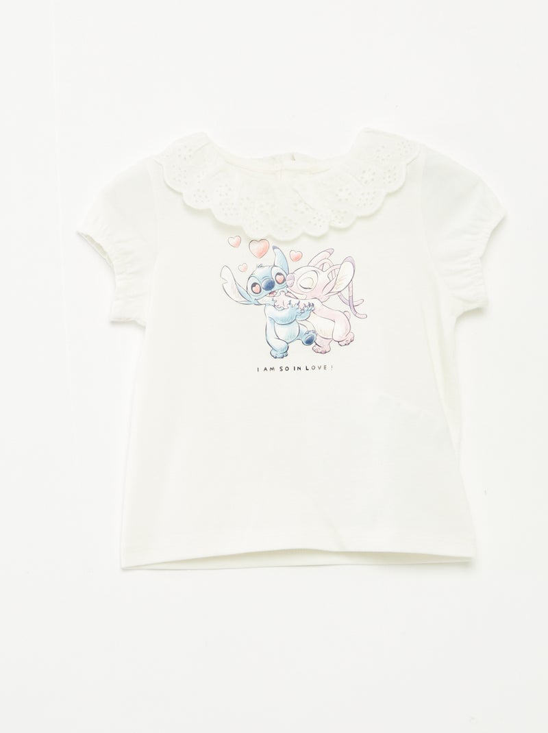 Camiseta con bordado inglés 'Stitch' Blanco - Kiabi
