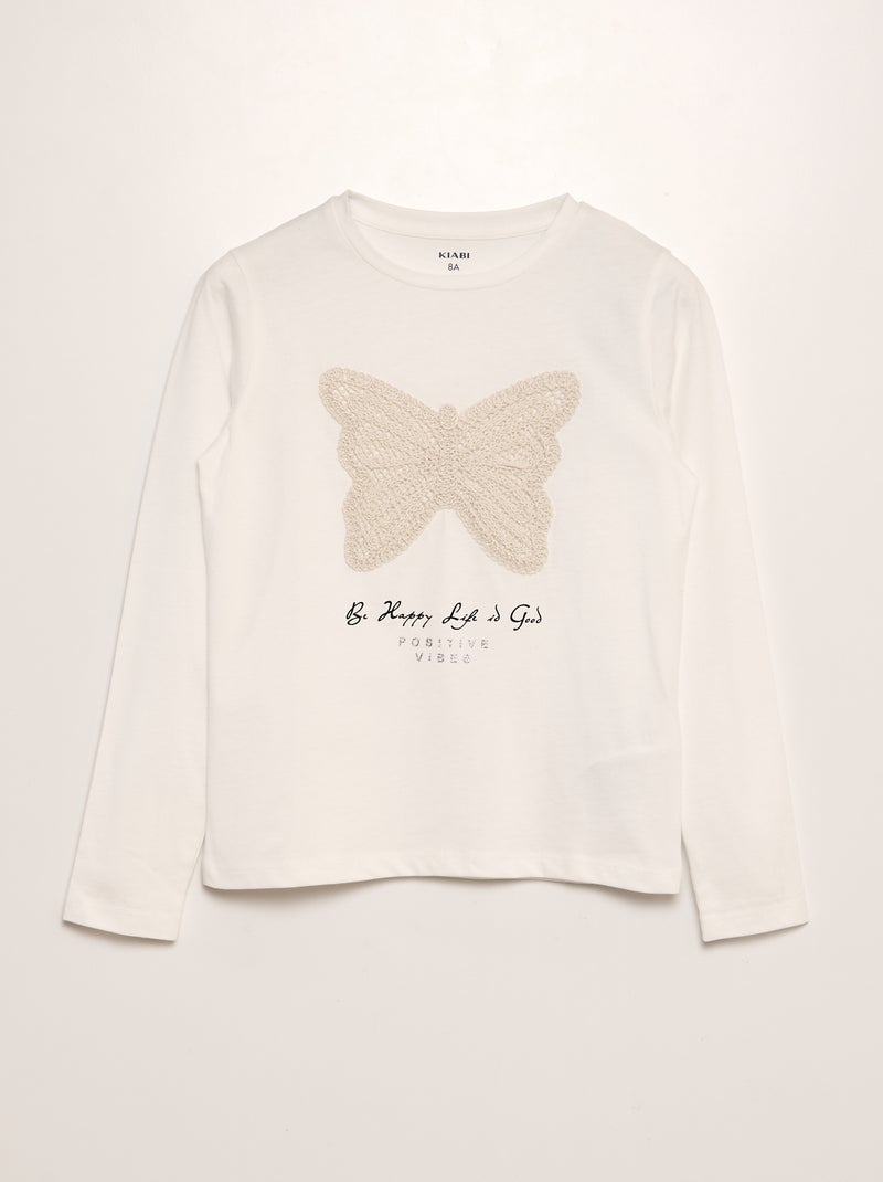 Camiseta con bordado mariposa BLANCO - Kiabi