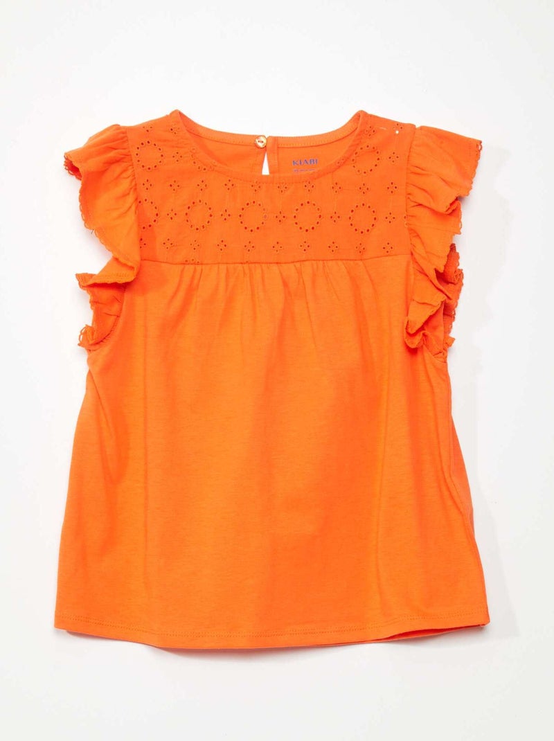 Camiseta con bordado NARANJA - Kiabi