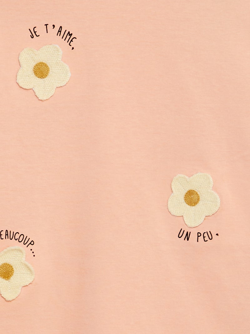 Camiseta con bordado y frunces en las sisas NARANJA - Kiabi