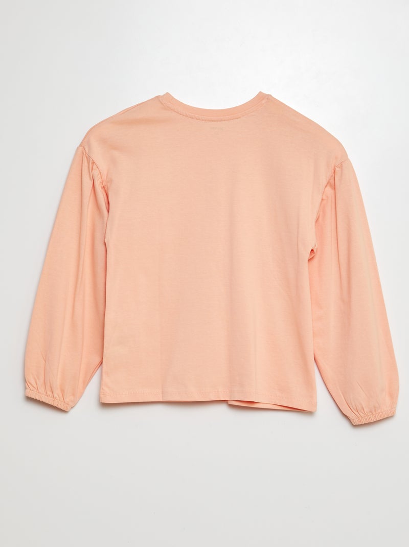 Camiseta con bordado y frunces en las sisas NARANJA - Kiabi