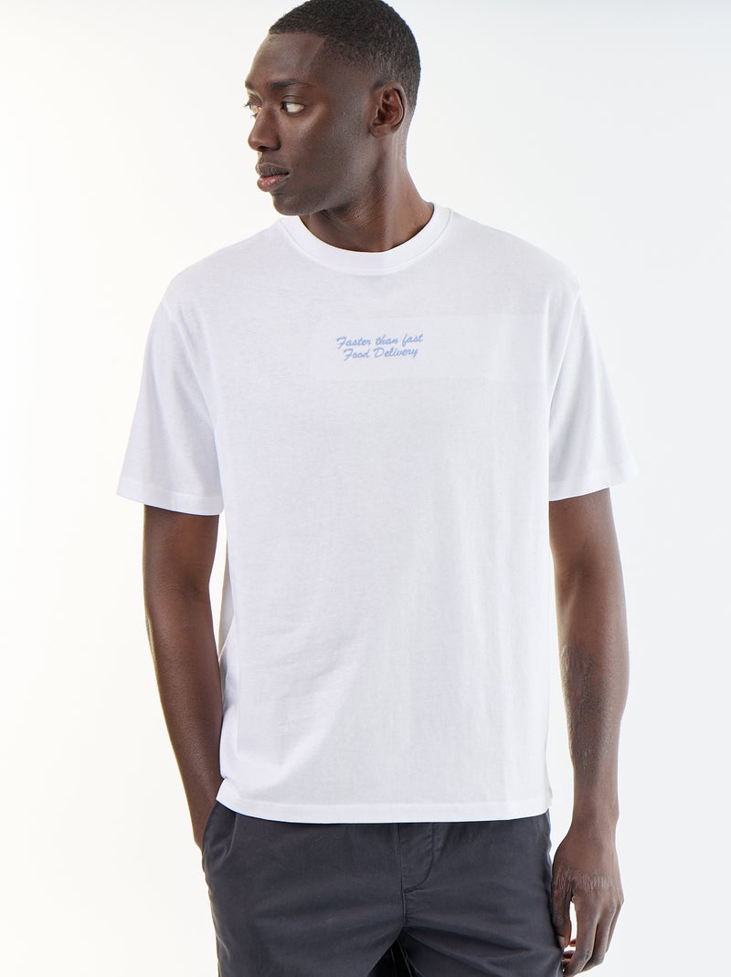 Camiseta con bordados de manga corta Blanco - Kiabi