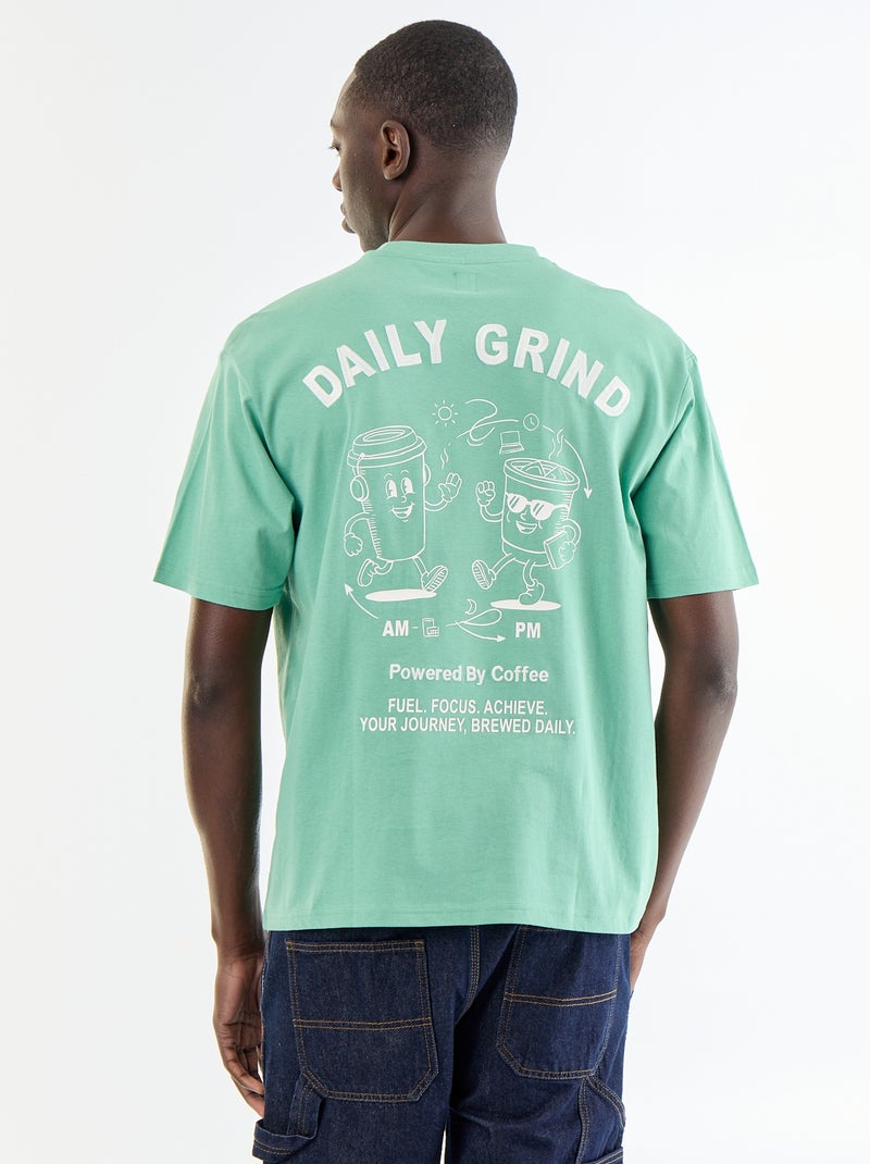 Camiseta con bordados de manga corta Verde - Kiabi