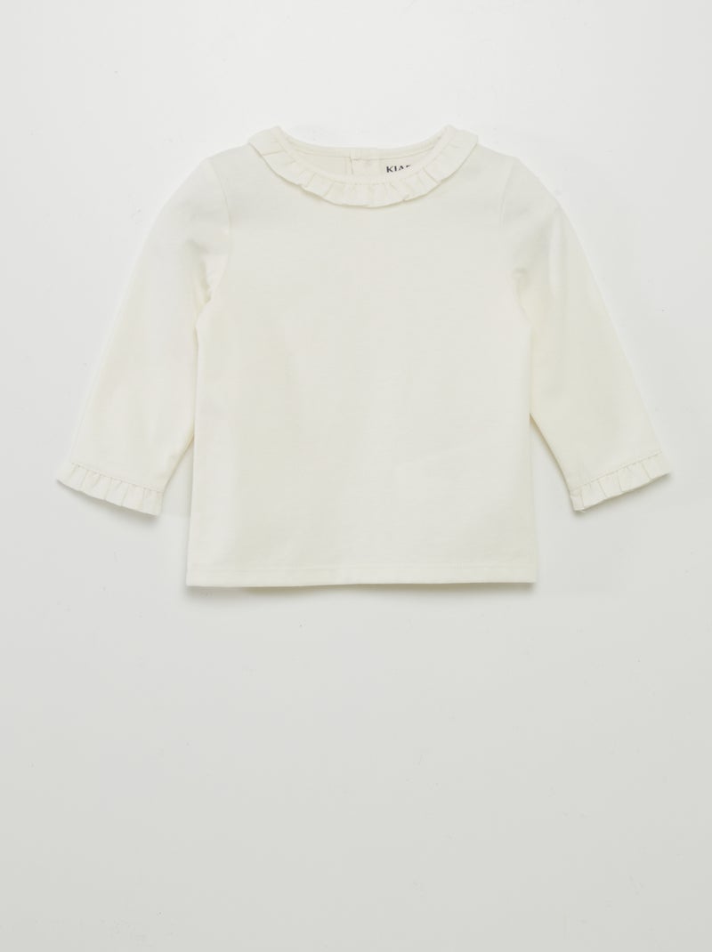 Camiseta con bordes plisados BLANCO - Kiabi