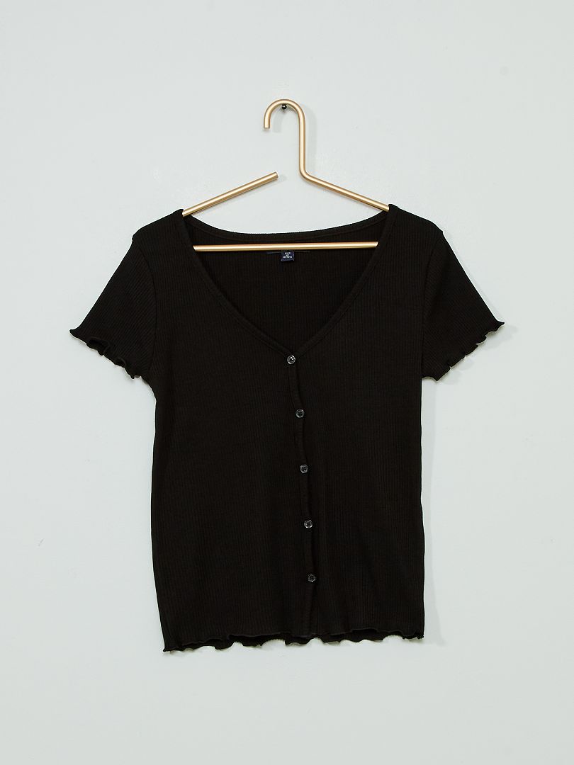 Camiseta con botones Negro - Kiabi