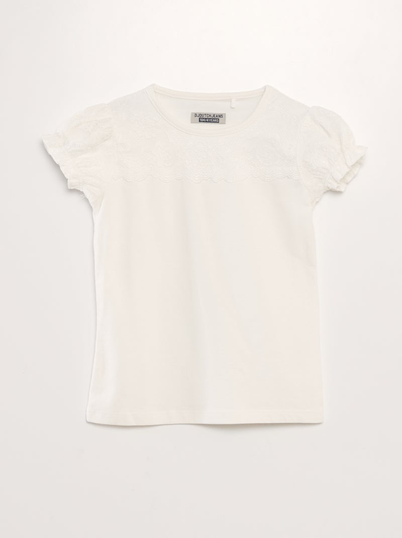 Camiseta con canesúes de encaje blanco - Kiabi