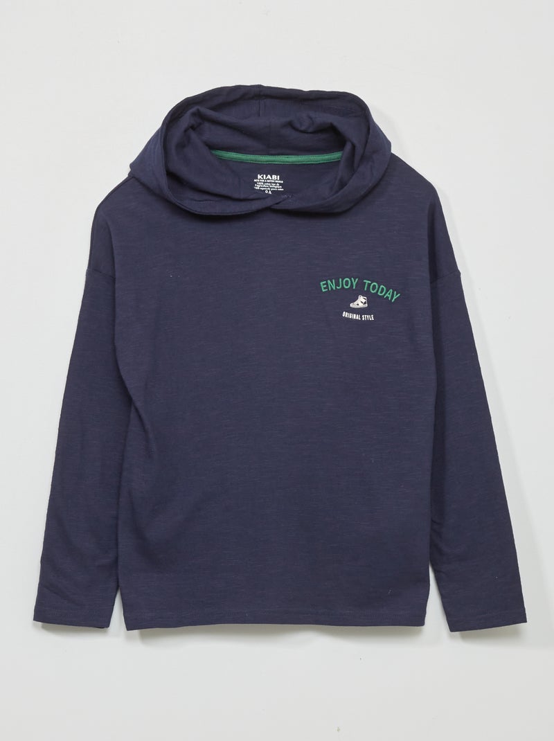 Camiseta con capucha AZUL - Kiabi