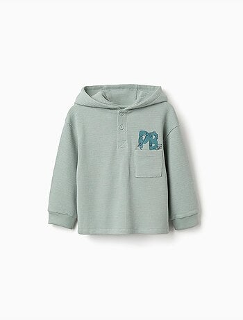 Camiseta con capucha, estampado y bolsillo