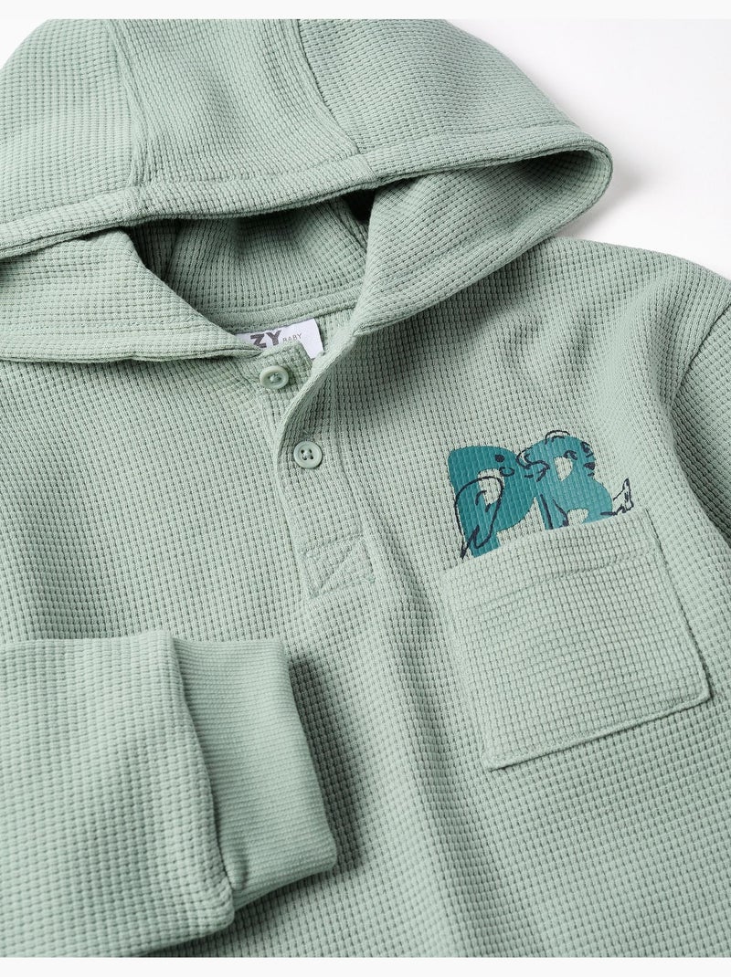 Camiseta con capucha, estampado y bolsillo Verde - Kiabi