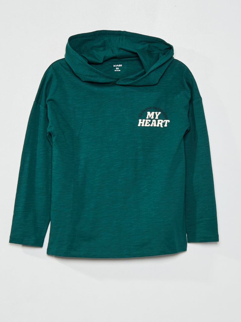 Camiseta con capucha VERDE - Kiabi