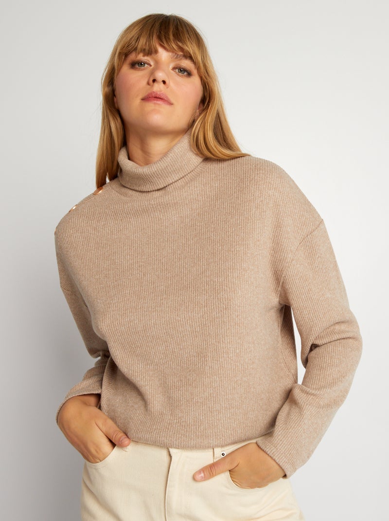 Camiseta con cuello alto BEIGE - Kiabi