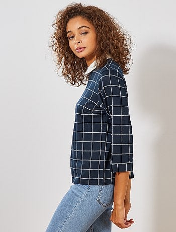 Camiseta con cuello bebé a cuadros - Kiabi