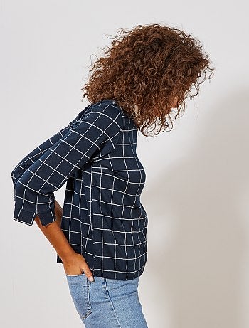 Camiseta con cuello bebé a cuadros - Kiabi