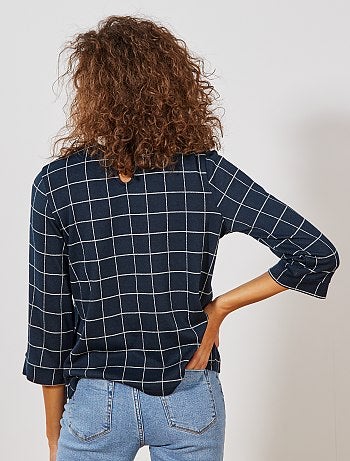 Camiseta con cuello bebé a cuadros - Kiabi