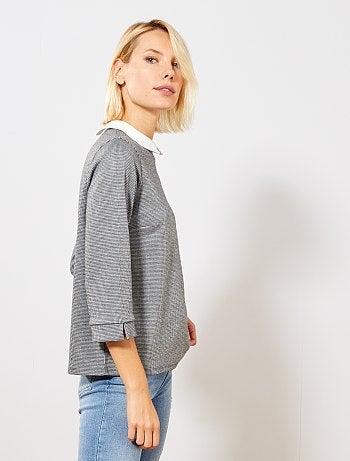 Camiseta con cuello bebé 'pata de gallo' - Kiabi