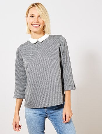 Camiseta con cuello bebé 'pata de gallo' - Kiabi