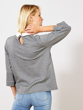 Camiseta con cuello bebé 'pata de gallo' - Kiabi