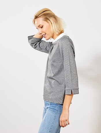 Camiseta con cuello bebé 'pata de gallo' - Kiabi