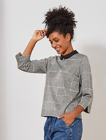 Camiseta con cuello bebé 'Príncipe de Gales' - Kiabi