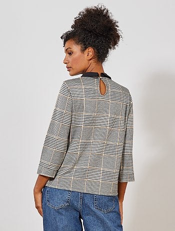 Camiseta con cuello bebé 'Príncipe de Gales' - Kiabi