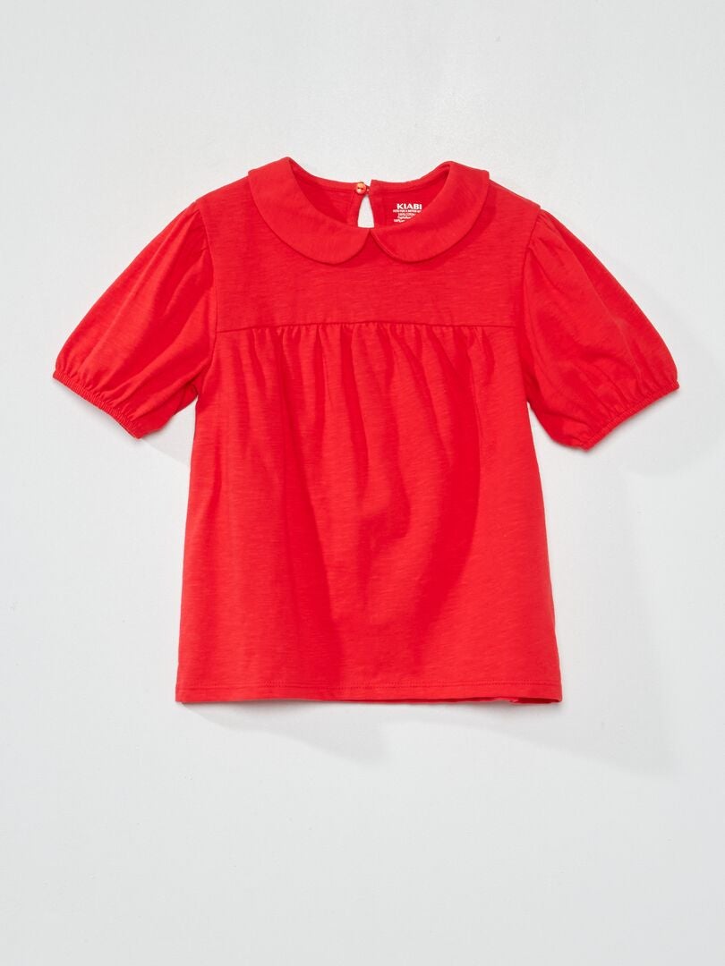 Camiseta con cuello bebé rojo intenso - Kiabi