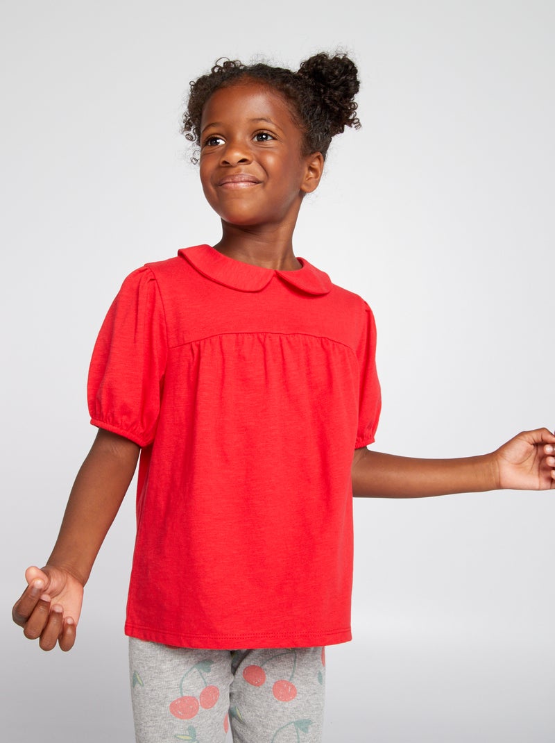 Camiseta con cuello bebé rojo intenso - Kiabi