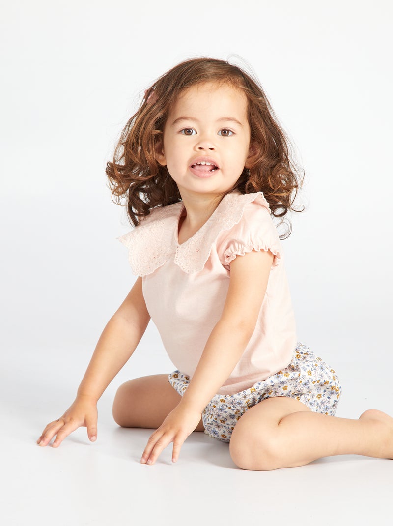 Camiseta con cuello bebé ROSA - Kiabi