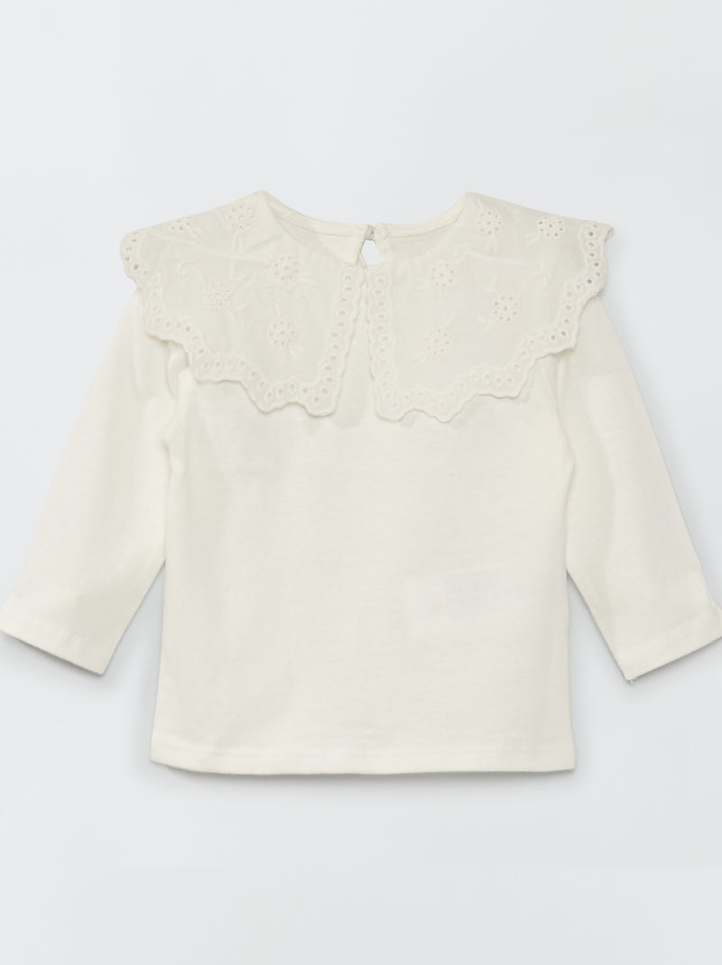 Camiseta con cuello bebé y bordado inglés Blanco - Kiabi