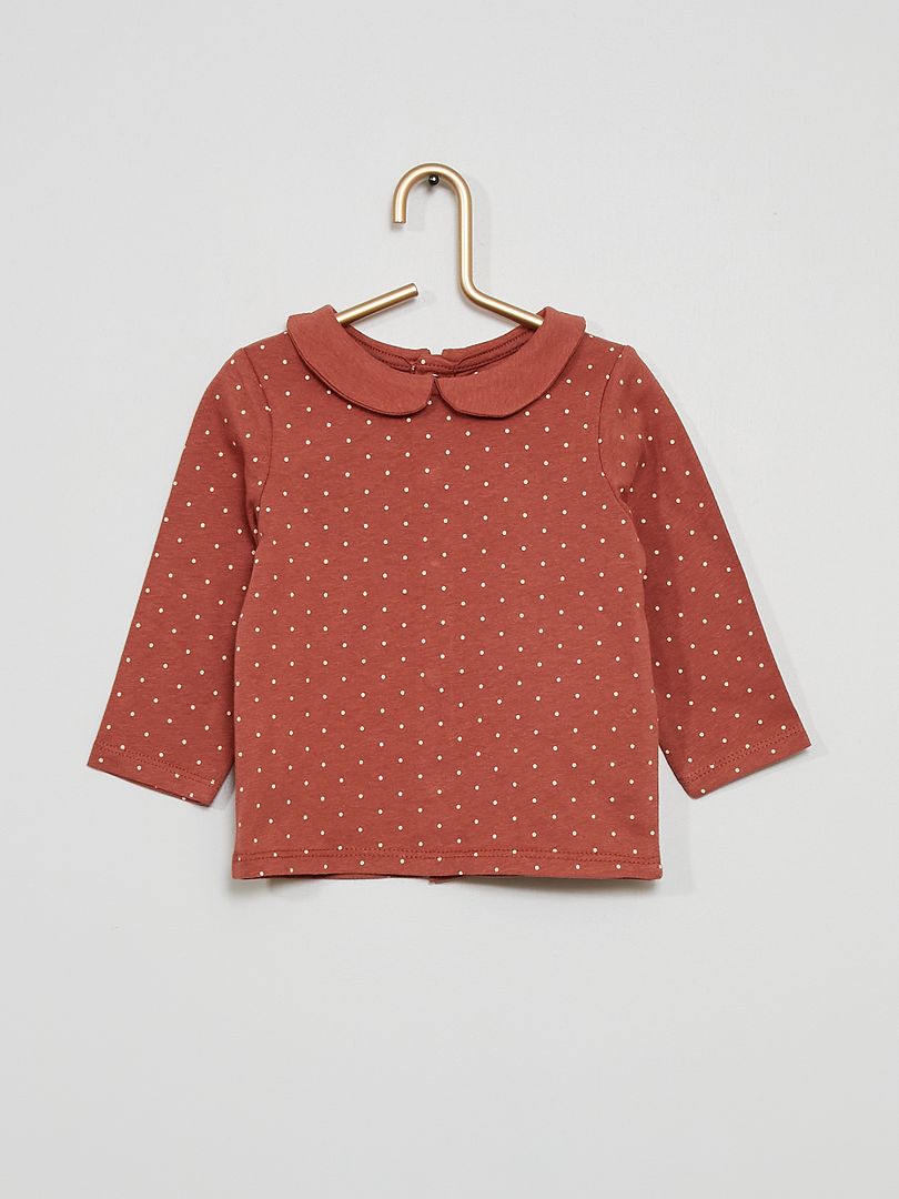 Camiseta con cuello bebé y estampado de rayas ROSA - Kiabi