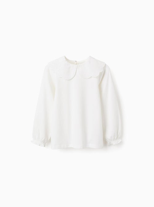 Camiseta con cuello bordado inglés y volantes - Kiabi
