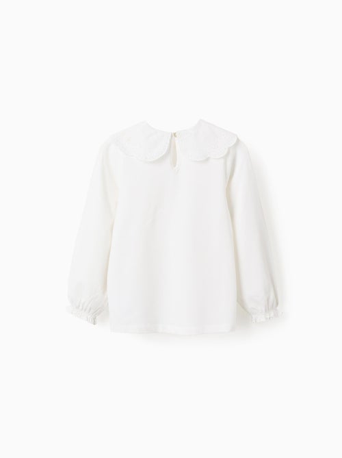 Camiseta con cuello bordado inglés y volantes - Kiabi