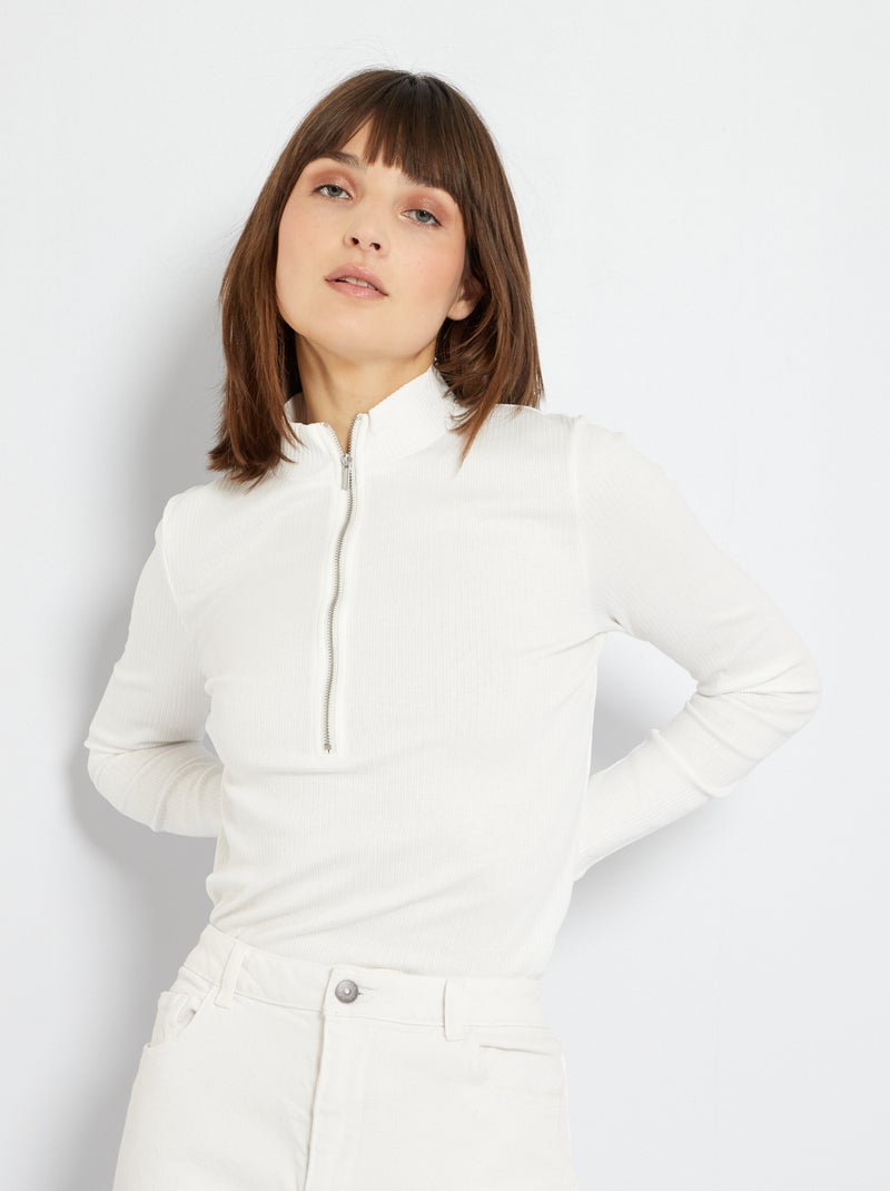 Camiseta con cuello chimenea Blanco - Kiabi