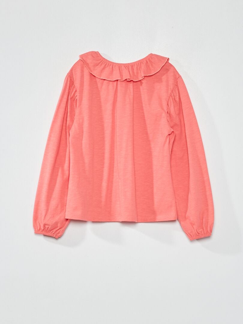 Camiseta con cuello con gorguera rosa - Kiabi
