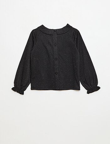 Camiseta con cuello con volantes en punto gofrado con lentejuelas