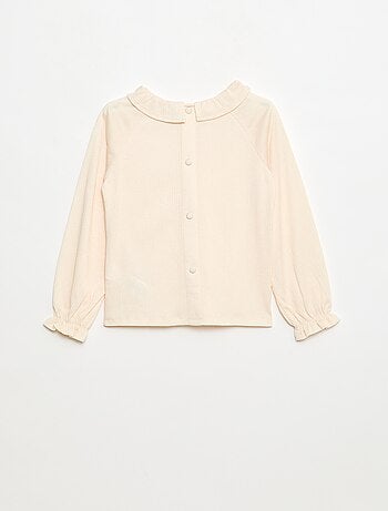 Camiseta con cuello con volantes en punto gofrado con lentejuelas