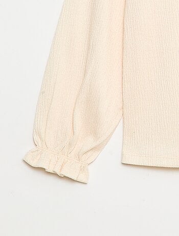 Camiseta con cuello con volantes en punto gofrado con lentejuelas