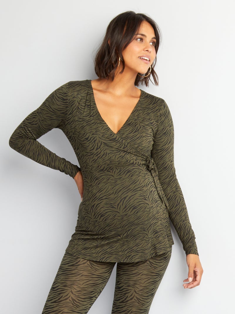 Camiseta con cuello cruzado KAKI - Kiabi
