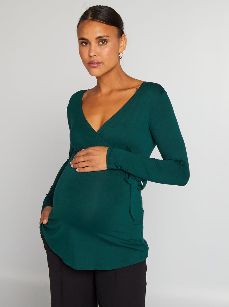 Camiseta con cuello cruzado VERDE - Kiabi