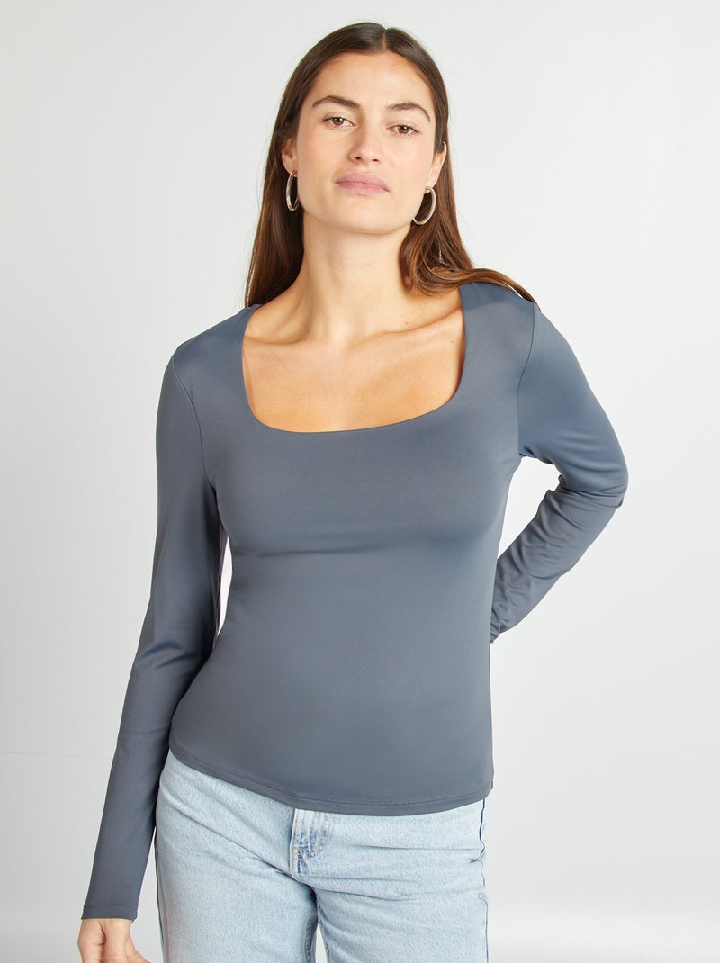 Camiseta con cuello cuadrado GRIS - Kiabi