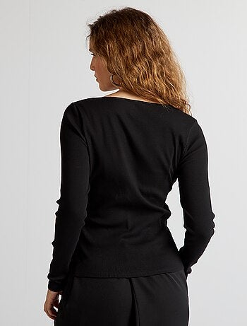 Camiseta negra y caqui ajustada para mujer, camisa Sexy de manga