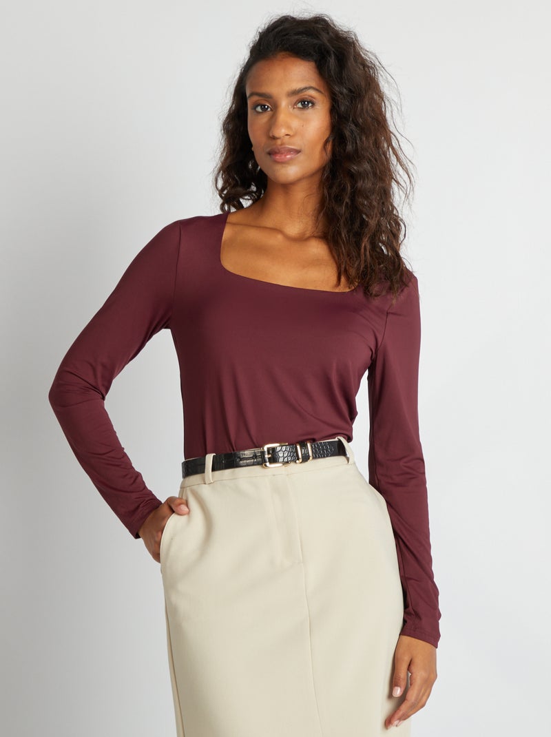 Camiseta con cuello cuadrado rojo - Kiabi