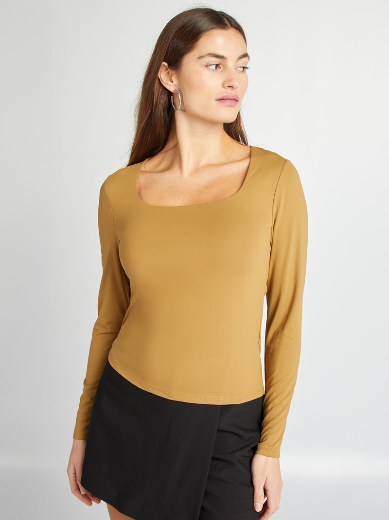 Camiseta con cuello cuadrado VERDE - Kiabi