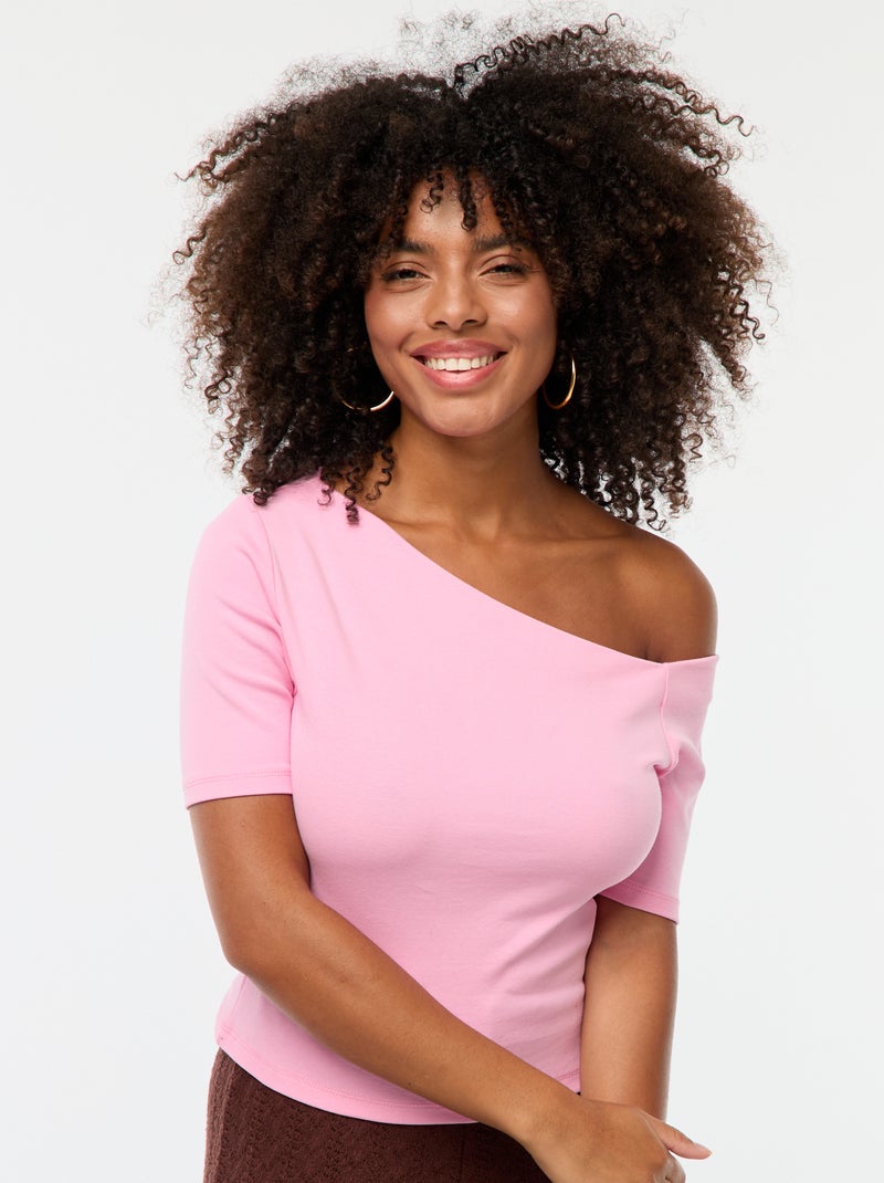 Camiseta con cuello de barco rosa - Kiabi