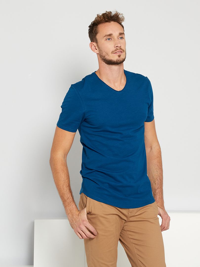 Camiseta con cuello de pico +1,90 m azul poseidon - Kiabi