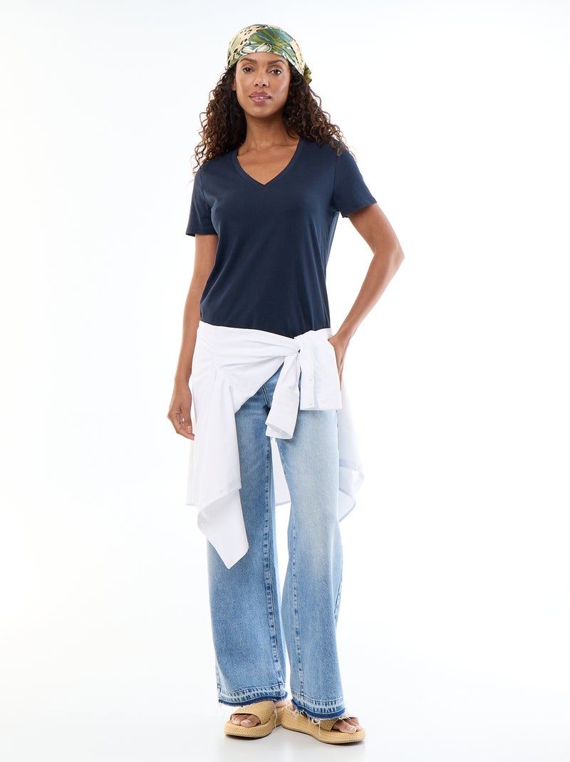 Camiseta con cuello de pico Azul - Kiabi