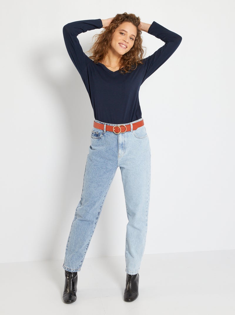 Camiseta con cuello de pico azul - Kiabi