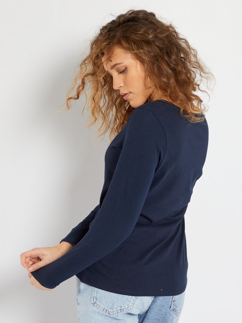 Camiseta con cuello de pico azul - Kiabi