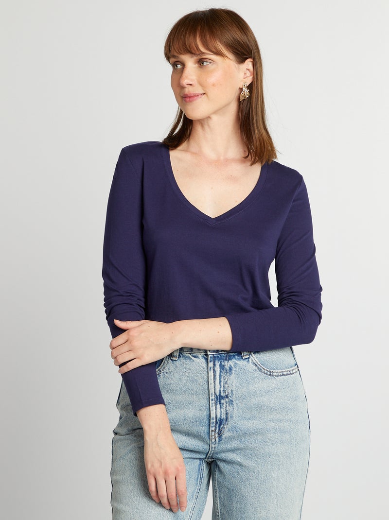 Camiseta con cuello de pico AZUL - Kiabi